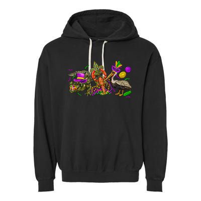Mardi Gras ABC Alligator Brown Pelican Crawfish Louisiana Garment-Dyed Fleece Hoodie