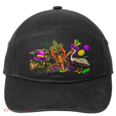 Mardi Gras ABC Alligator Brown Pelican Crawfish Louisiana 7-Panel Snapback Hat