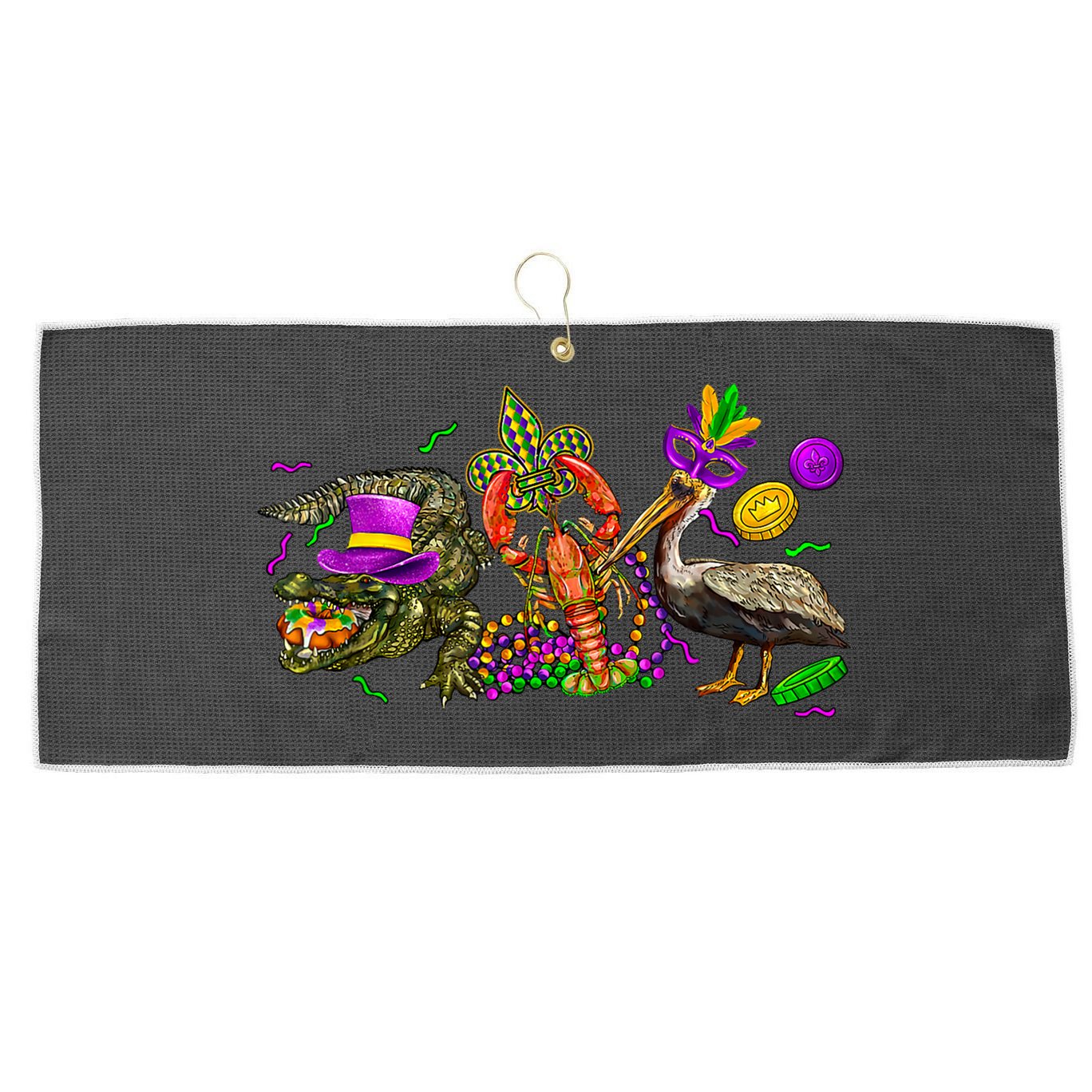 Mardi Gras ABC Alligator Brown Pelican Crawfish Louisiana Large Microfiber Waffle Golf Towel