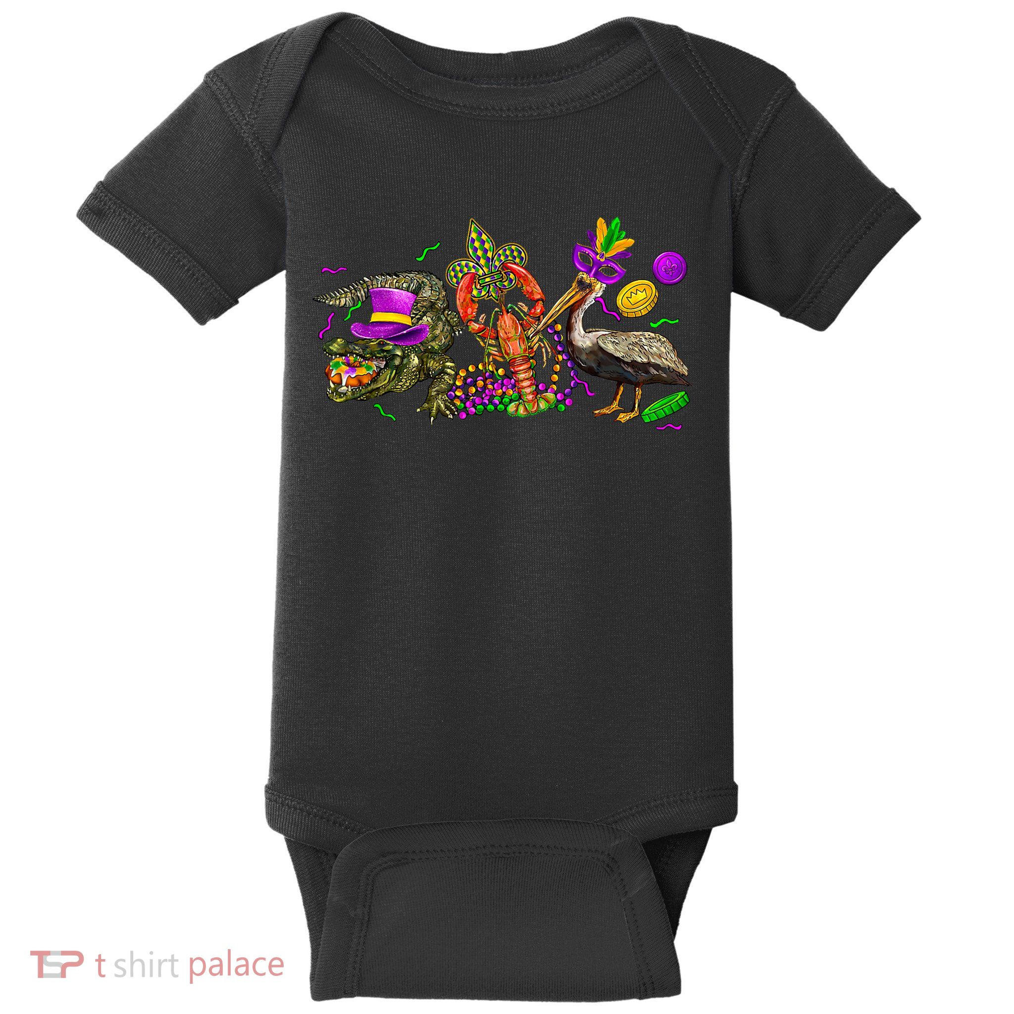 Mardi Gras ABC Alligator Brown Pelican Crawfish Louisiana Baby Bodysuit