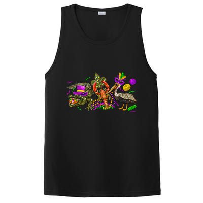 Mardi Gras ABC Alligator Brown Pelican Crawfish Louisiana PosiCharge Competitor Tank