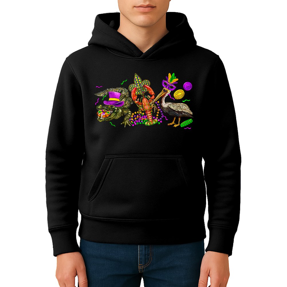 Mardi Gras ABC Alligator Brown Pelican Crawfish Louisiana Kids Hoodie
