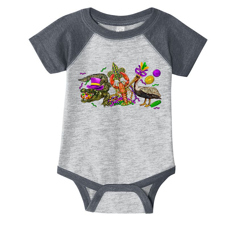 Mardi Gras ABC Alligator Brown Pelican Crawfish Louisiana Infant Baby Jersey Bodysuit