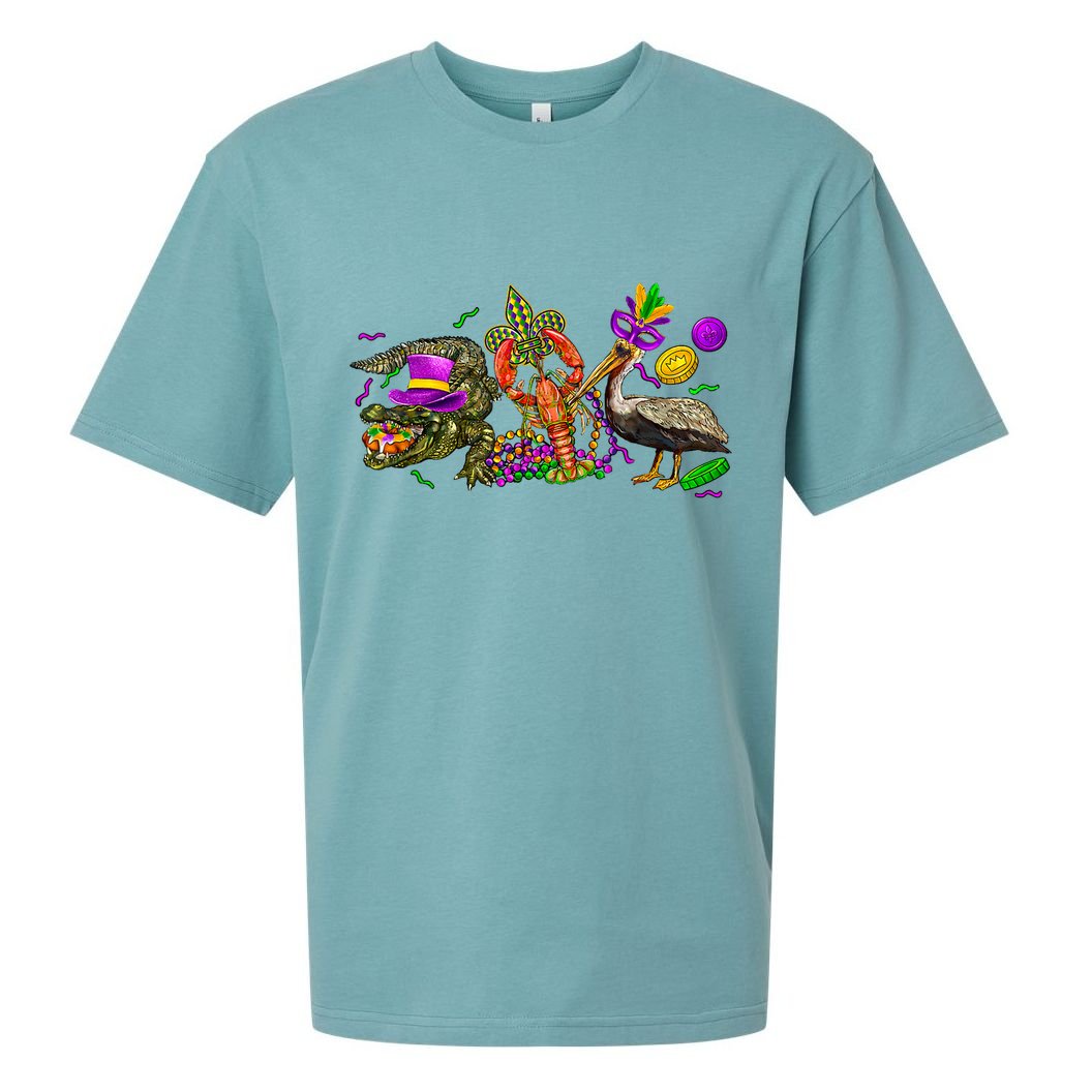 Mardi Gras ABC Alligator Brown Pelican Crawfish Louisiana Sueded Cloud Jersey T-Shirt