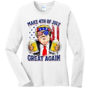 Make Great Again Funny Trump Drinking Beer Ladies Long Sleeve Shirt