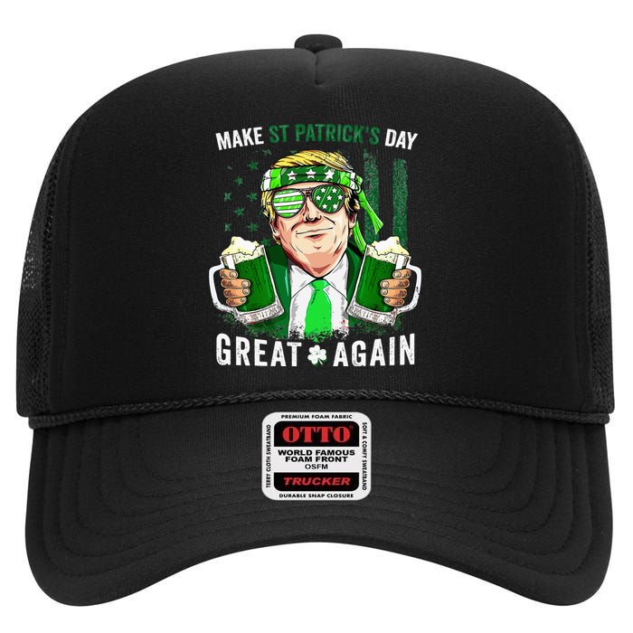 Make Great Again Leprechaun Trump Beer St Patricks Day High Crown Mesh Back Trucker Hat