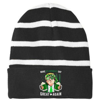 Make Great Again Leprechaun Trump Beer St Patricks Day Striped Beanie with Solid Band