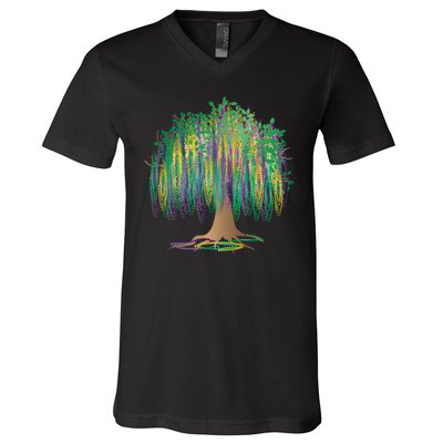 Mardi Gras Bead Tree Celebration V-Neck T-Shirt