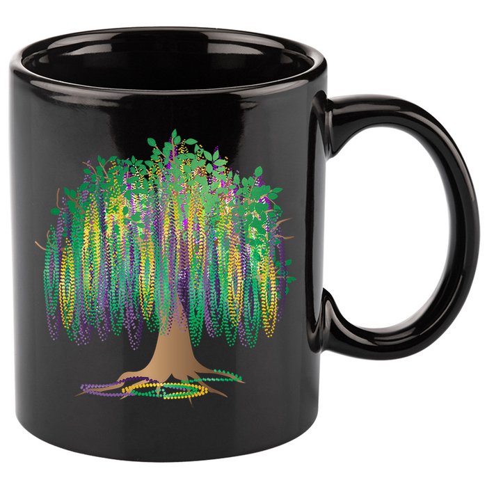 Mardi Gras Bead Tree Celebration 11oz C Handle Ceramic Mug