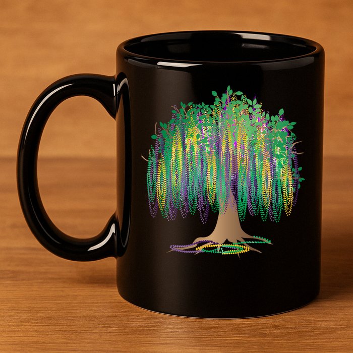 Mardi Gras Bead Tree Celebration 11oz C Handle Ceramic Mug