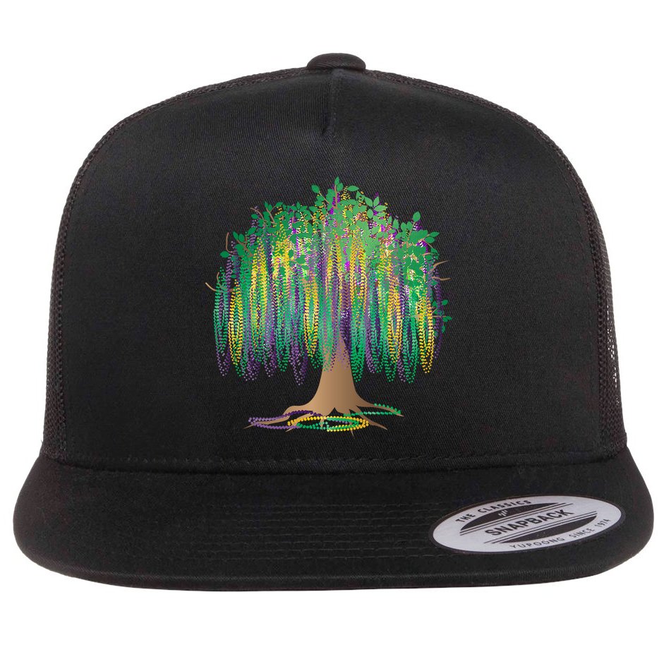 Mardi Gras Bead Tree Celebration Flat Bill Trucker Hat