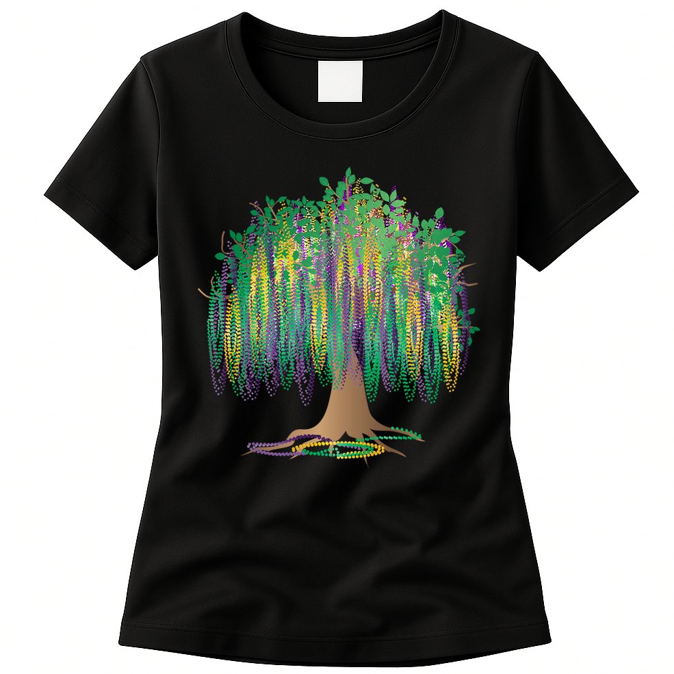 Mardi Gras Bead Tree Celebration Womens T-Shirt