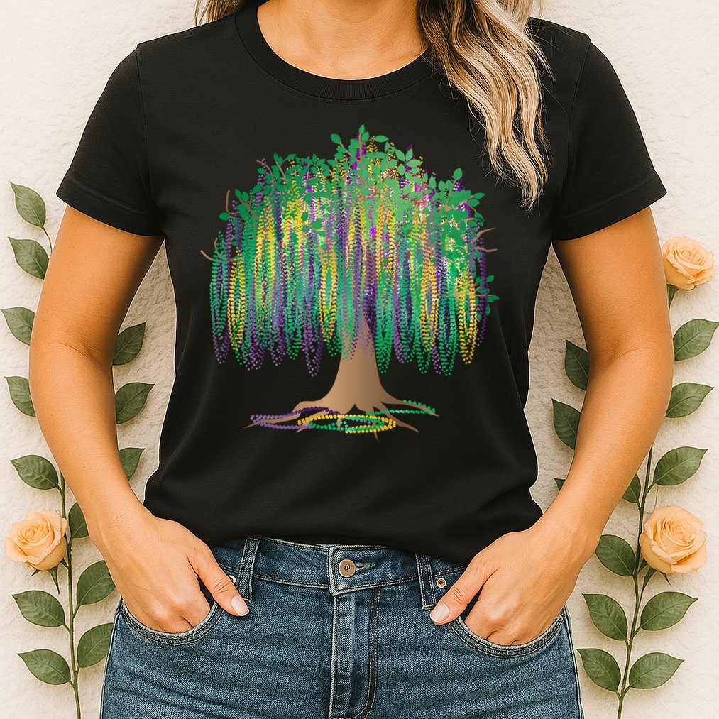 Mardi Gras Bead Tree Celebration Womens T-Shirt