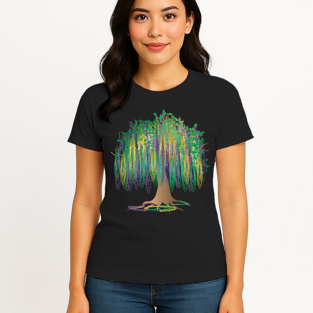 Mardi Gras Bead Tree Celebration Womens T-Shirt
