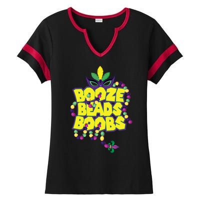 Mardi Gras Booze Beads Boobs Celebration Ladies Halftime Notch Neck Tee