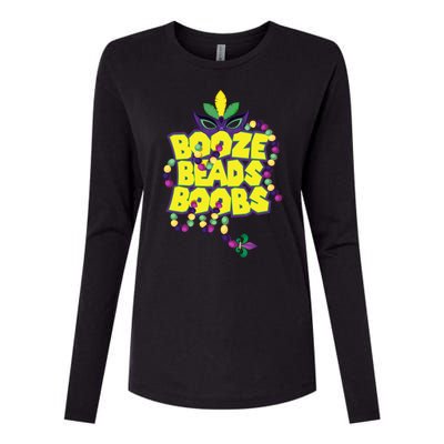 Mardi Gras Booze Beads Boobs Celebration Womens Cotton Relaxed Long Sleeve T-Shirt