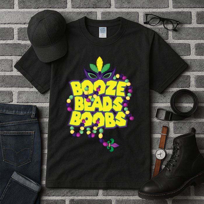 Mardi Gras Booze Beads Boobs Celebration Tall T-Shirt