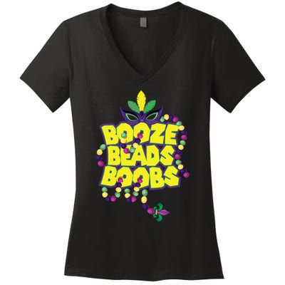 Mardi Gras Booze Beads Boobs Celebration Women's V-Neck T-Shirt