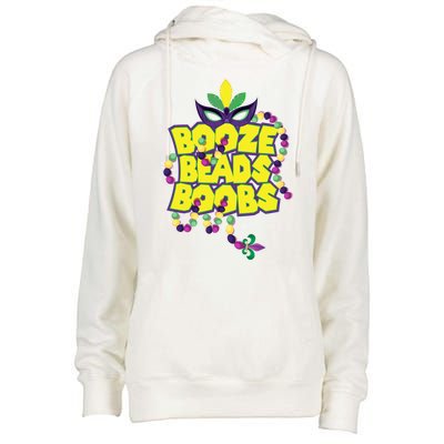 Mardi Gras Booze Beads Boobs Celebration Womens Funnel Neck Pullover Hood