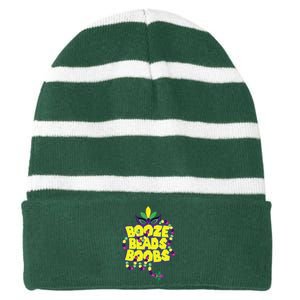 Mardi Gras Booze Beads Boobs Celebration Striped Beanie with Solid Band