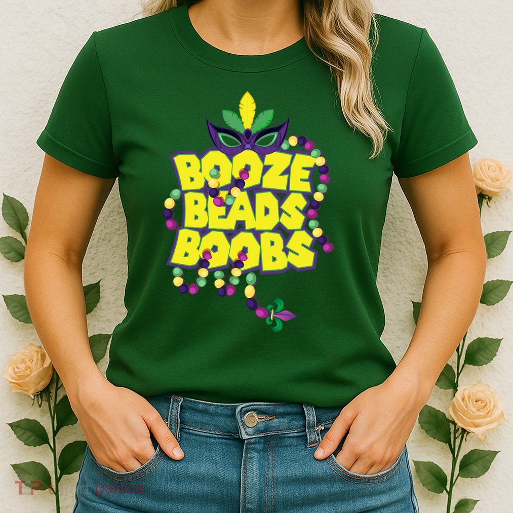 Mardi Gras Booze Beads Boobs Celebration Womens T-Shirt
