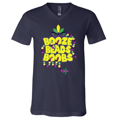 Mardi Gras Booze Beads Boobs Celebration V-Neck T-Shirt