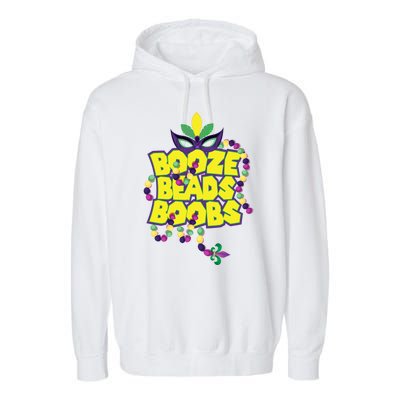 Mardi Gras Booze Beads Boobs Celebration Garment-Dyed Fleece Hoodie