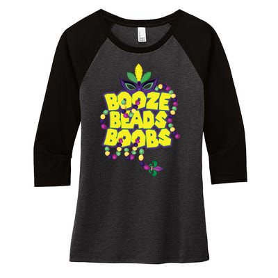 Mardi Gras Booze Beads Boobs Celebration Women's Tri-Blend 3/4-Sleeve Raglan Shirt