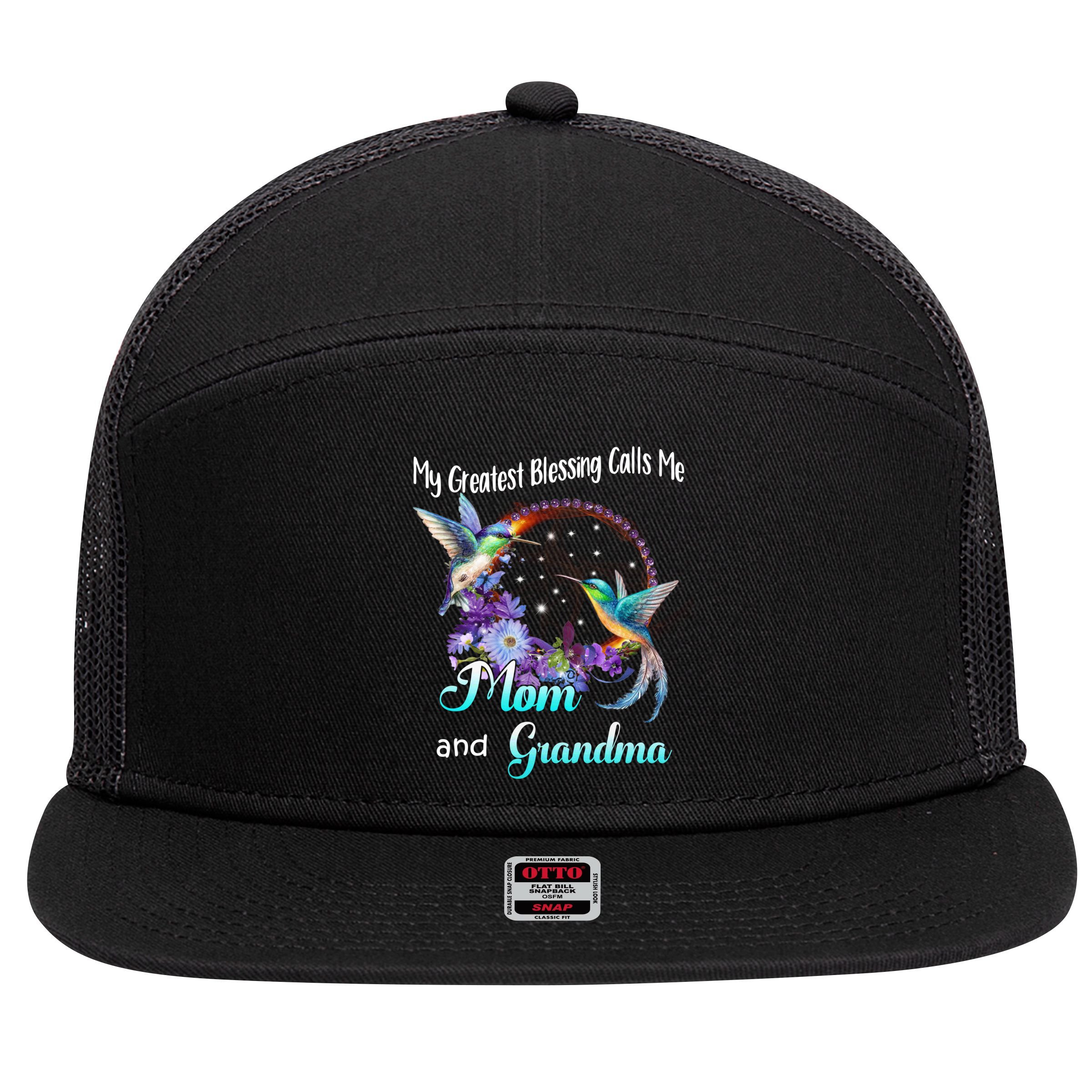 My Greatest Blessing Calls Me Mom And Grandma Hummingbird Funny Gift 7 Panel Mesh Trucker Snapback Hat