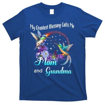 My Greatest Blessing Calls Me Mom And Grandma Hummingbird Funny Gift T-Shirt