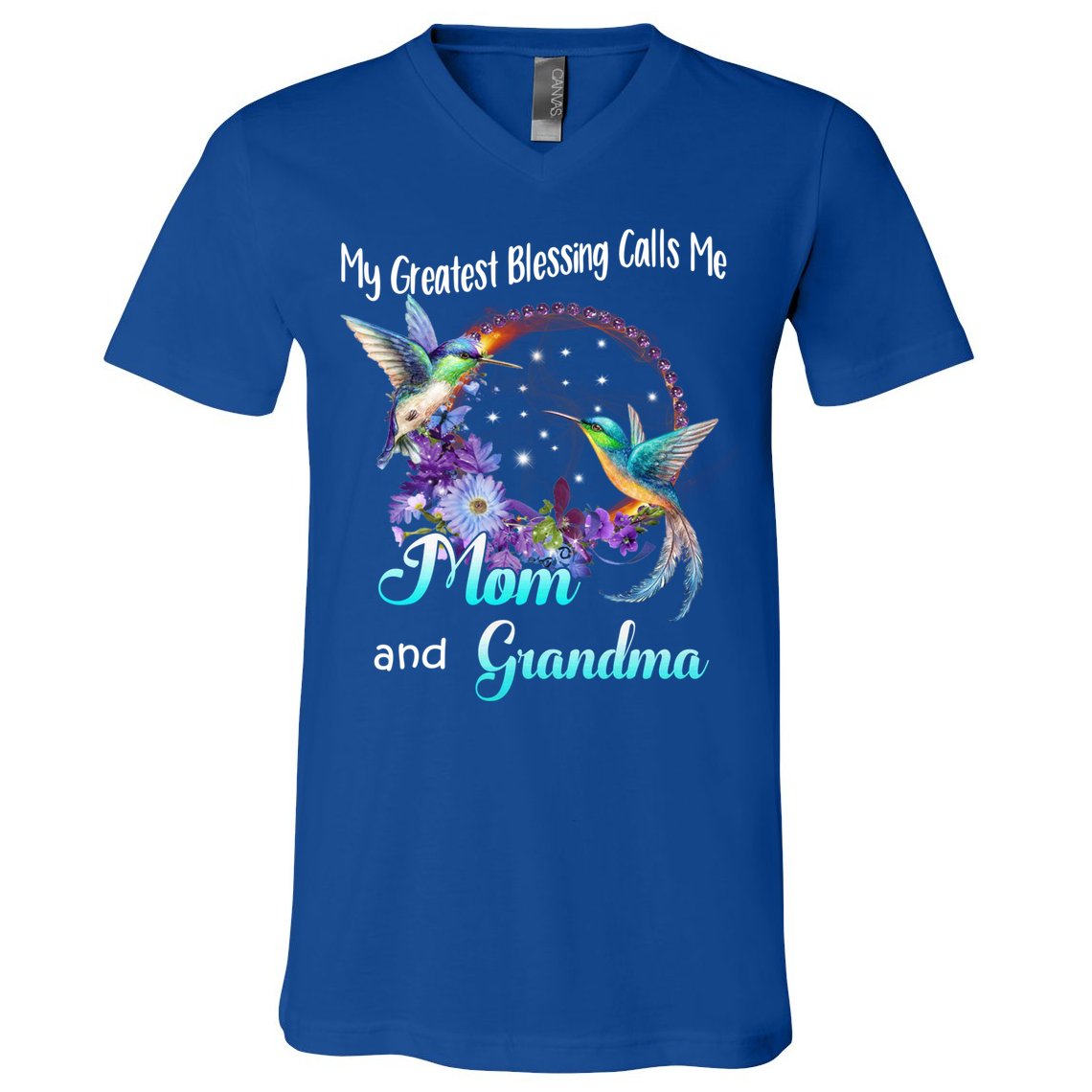 My Greatest Blessing Calls Me Mom And Grandma Hummingbird Funny Gift V-Neck T-Shirt