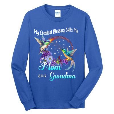 My Greatest Blessing Calls Me Mom And Grandma Hummingbird Funny Gift Tall Long Sleeve T-Shirt
