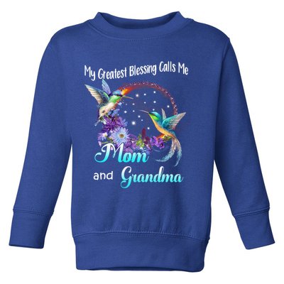 My Greatest Blessing Calls Me Mom And Grandma Hummingbird Funny Gift Toddler Sweatshirt