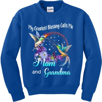 My Greatest Blessing Calls Me Mom And Grandma Hummingbird Funny Gift Kids Sweatshirt