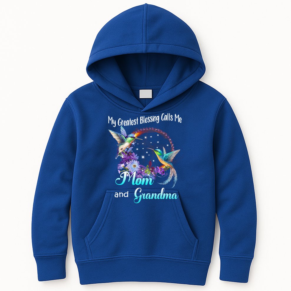 My Greatest Blessing Calls Me Mom And Grandma Hummingbird Funny Gift Kids Hoodie