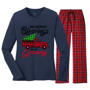 My Greatest Blessings Call Me Granny Xmas Funny Gift Christmas Funny Gift Women's Long Sleeve Flannel Pajama Set 