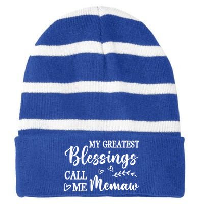 My Greatest Blessings Call Me Memaw Funny Gift Striped Beanie with Solid Band