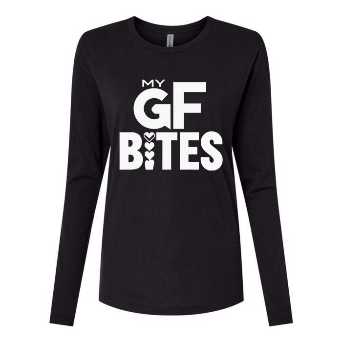 My Gf Bites Funny My Girlfriend Bites Womens Cotton Relaxed Long Sleeve T-Shirt