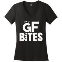 My Gf Bites Funny My Girlfriend Bites Women's V-Neck T-Shirt