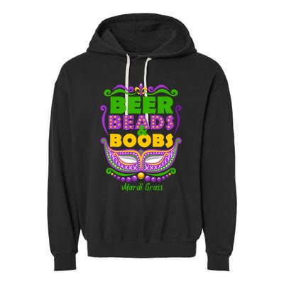 Mardi Gras Beer Beads Boobs Funny New Orleans Garment-Dyed Fleece Hoodie