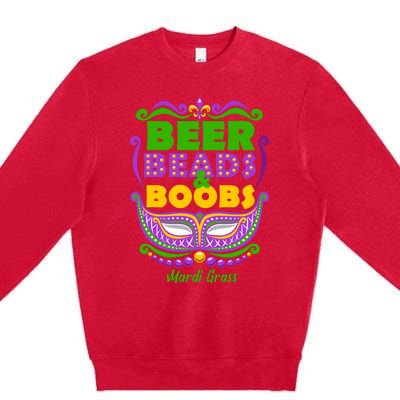 Mardi Gras Beer Beads Boobs Funny New Orleans Premium Crewneck Sweatshirt