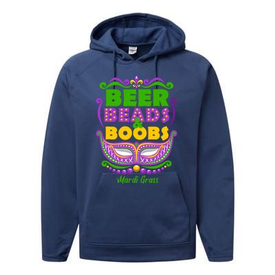 Mardi Gras Beer Beads Boobs Funny New Orleans Performance Fleece Hoodie