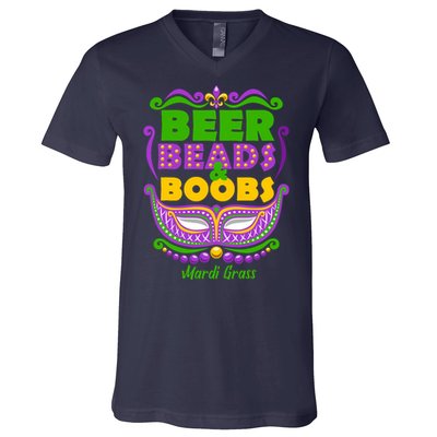 Mardi Gras Beer Beads Boobs Funny New Orleans V-Neck T-Shirt