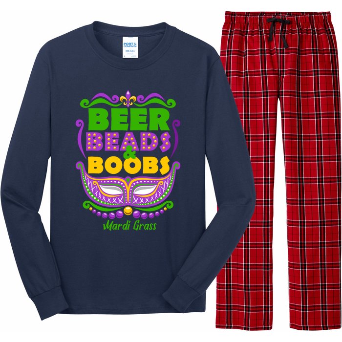 Mardi Gras Beer Beads Boobs Funny New Orleans Long Sleeve Pajama Set