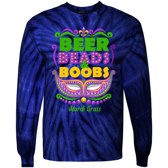 Mardi Gras Beer Beads Boobs Funny New Orleans Tie-Dye Long Sleeve Shirt