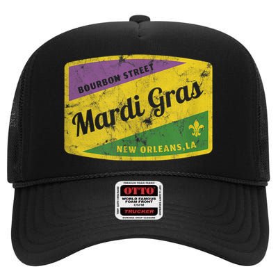 Mardi Gras Bourbon Street & New Orleans Retro Gift High Crown Mesh Back Trucker Hat