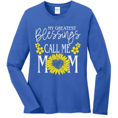 My Greatest Blessings Call Me Mom Cute Sunflower Mothers Day Cool Gift Ladies Long Sleeve Shirt