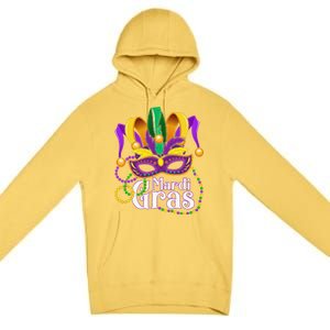 Mardi Gras Beads Feathered Mask For Premium Pullover Hoodie