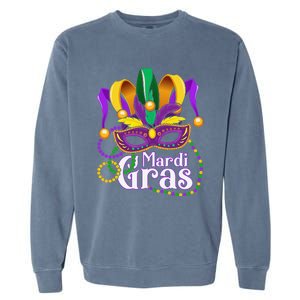 Mardi Gras Beads Feathered Mask For Garment-Dyed Sweatshirt