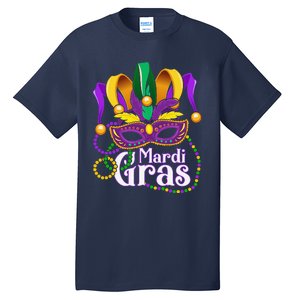 Mardi Gras Beads Feathered Mask For Tall T-Shirt